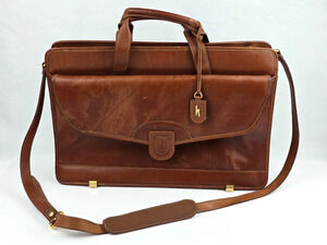 Hartmann Cognac Brown Leather Briefcase Shoulder Bag Messenger USA made 19"